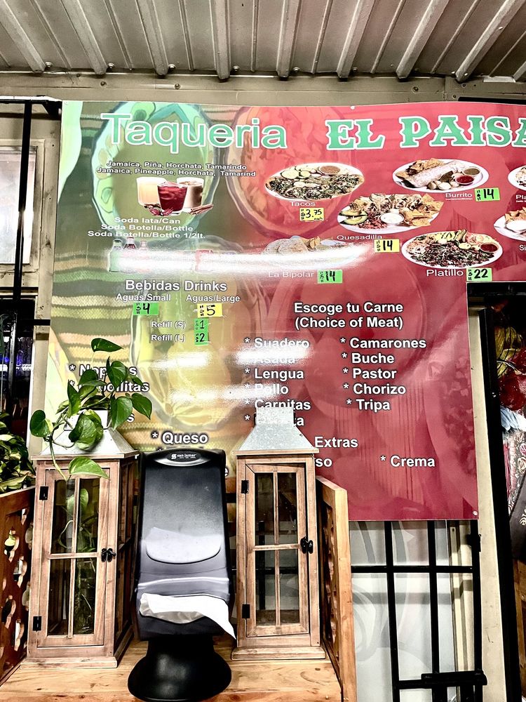 The El Paisa menu board